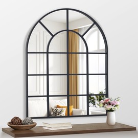 NIMURY Arched Mirror, 36"x40" Arch Window Mirror, Black Frame Window Pane Mirror Wall Decor, Large Wall Mounted Mirror Decorative for Living Room Bedroom Entryway Hanging or Leaning Against Wall