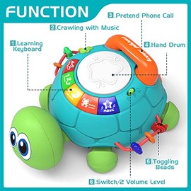 Jyusmile Baby Toys 6 to 12 Months, Musical Turtle Crawling Infant Toys, Early Learning Educational Toy with Light & Sound, Christmas Birthday Gifts fo