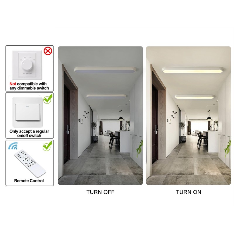 Qcyuui Dimmable LED Ceiling Light with Remote,39.4 in Long Ceiling