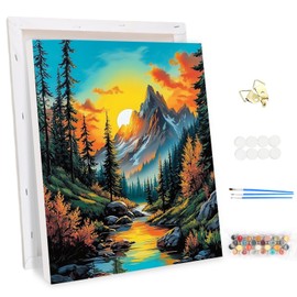 MEIYUDA Paint by Numbers Adults with Frame Mountains, DIY Landscape Digital Oil Painting Set on Canvas, Artwork for Home Decoration, Gift, 30 x 40 cm