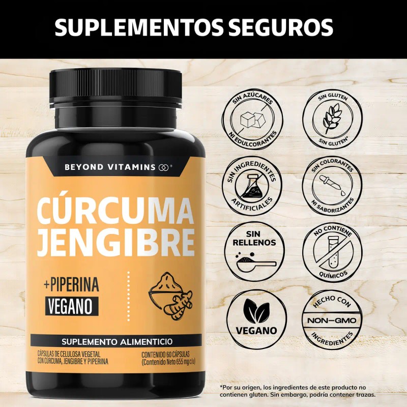 Beyond Vitamins Raíz Cúrcuma Curcumina Jengibre Potenciado Pimienta Negra Piperina