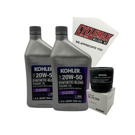 Cyclemax 20W-50 Semi Synthetic Engine Oil Change Kit compatible with Kohler Lawnmower Engines