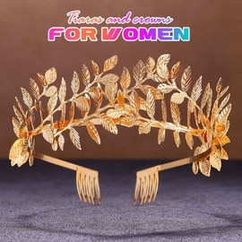 Unicra Gold Leaf Crown Tiaras Leaves Bridal Wedding Headband Festival Hair Accessories for Women and Brides (Gold, Free Size)
