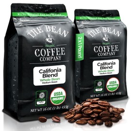 The Bean Organic Coffee Company California Blend, Medium Roast, Whole Bean Coffee, 16-Ounce Bags (Pack of 2)