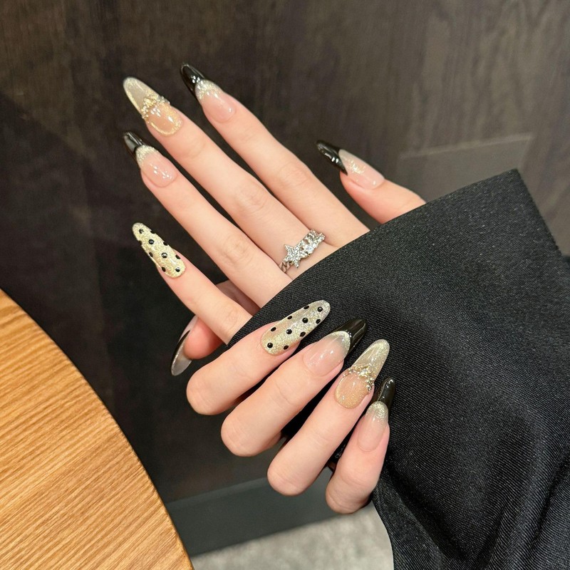 3D Nail Tips Fake Nails Korean Black Pink Handmade Cat