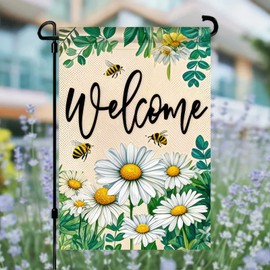 BlissYard Spring Garden Flag Outdoor Flag 12x18 Inch Polyester Welcome Design with Daisies and Bees Backdrop Double-Sided Outdoor Yard Flag Holiday Yard Flag for Garden Decor or Holiday Flags