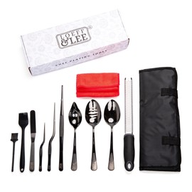7 Pc Black Plating Tools Culinary Set (Professional Chef Utensils)| Chef Kit with 3 Plating Spoons, 3 Chef Plating Tweezers, Offset Spatula. Bundled with Zester Tool Set and Silicon Basting Brush