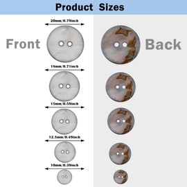 HLTOO 50PCS Gray Pearl Buttons, Pearl Shell Bulk Sewing Buttons, 10mm/12.5mm/15mm/18mm/20mm Buttons, for Sewing DIY Crafts, Handmade Repair Cloth, Suits, Shirts, 2 Holes