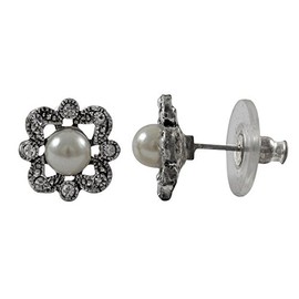 Isaac Kieran Rhodium Finish Faux Pearls and Crystals Stud Earrings