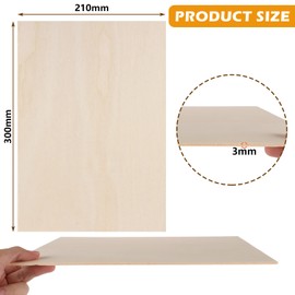 JMIATRY Pack of 12 Plywood 3 mm, A4 Plywood, Wooden Panels for Crafts, 300 x 210 mm for DIY Woodworking, Laser Processing, Model Making, Gifts, Decoration