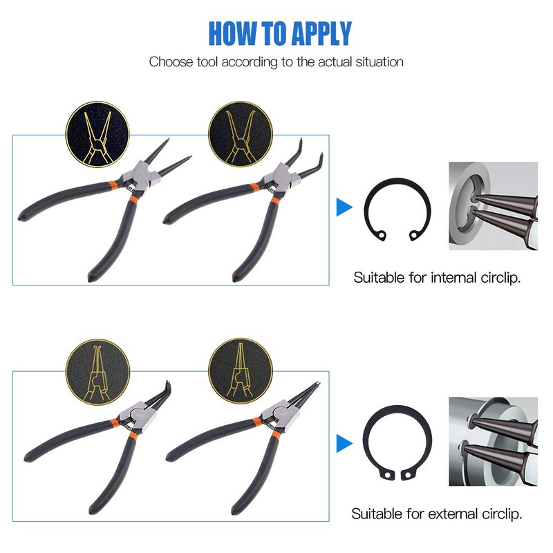 Glarks 4Pcs 7-Inch Internal/External Circlip Plier Snap Ring Pliers with