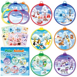 CY2SIDE Polar Animal Stickers Scene - 12 Set Winter Animal Color Sorting Sticker Art Craft for Kids Make A Crystal Ball Scene with Polar Animals DIY Crafts for Kids Holiday Class Party
