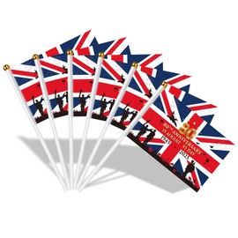 AhfuLife 15pcs VJ DAY Flags on Sticks for 15th August Decorations, Hand Held VJ DAY Small Flags with 30cm White Pole for Victory in Japan 80th Anniversary Decorations (Style 1, 21 x 14cm - 15pcs)