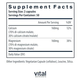 Vital Nutrients  CalcioMagnesio (CitrateMalate)  Soporte cardiovascular, muscular y hueso  100 cpsulas vegetarianas por botella                       