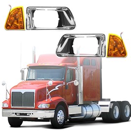 Sterlix Pair Headlight Bezel with LED Turn Signal Light Compatible with Kenworth T300 T330 Replacement Driver Left and Passenger Right Side Chrome (No Headlight Bulb)