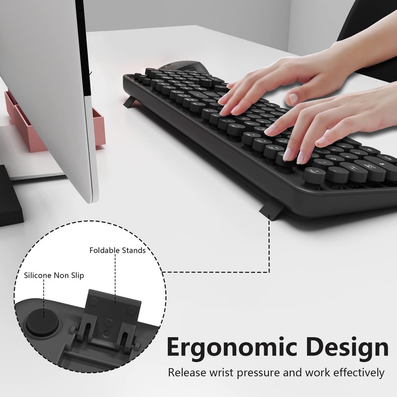 Wireless Keyboard and Mouse Combo, Retro Typewriter Style Keyboard with