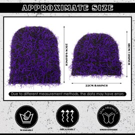 Chuarry Distressed Knitted Beanie Fuzzy Winter Hats Thick Warm Y2k Beanie Snow Knit Cap Skull for Women Men(Assorted Purple Black,Regular Style)