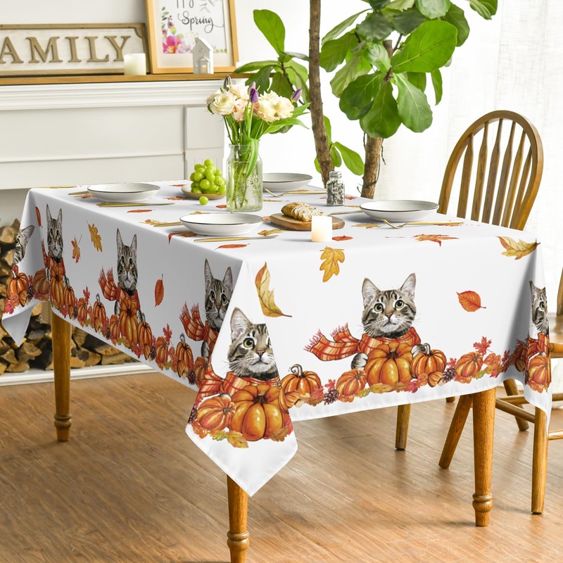 Artoid Mode Cats Maple Leaves Scarves Pumpkins Autumn Table Cloth,