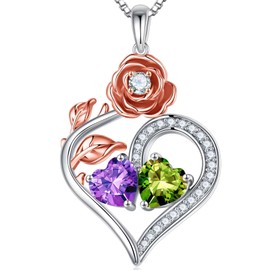 Iefil Anniversary Wife Gifts - Gifts for Wife, Rose Heart Birthstone Necklace, February Birthday Gifts for Women, Amethyst Necklace