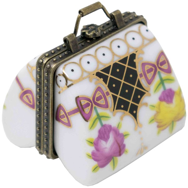 White Purse Shaped Porcelain Pocket Purse Portable Travel Pill Box & Medicine Organizer (1 Large Compartment)