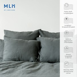 My Linen Home Cushion Cover, 50 x 70 cm, Linen, Set of 2, High-Quality Pillowcase in Dark Green, 100% Stonewashed Linen Bed Linen, Made in EU, Hypoallergenic and Skin-Friendly