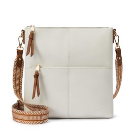 WESTBRONCO Crossbody Purses for Women Medium Shoulder Bag Vegan Leather Handbags with Guitar Strap, 0-beige With Brown, 11.5"(L)* 11.4"(W)* 2.5"(H), Crossbody Purse