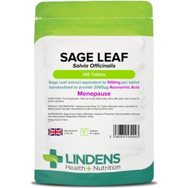 Lindens Sage Leaf Extract 500mg Tablets - 100 Pack - Equivalent to 500mg Dried Leaf Per Tablet - Standardised to Yield 2mg Rosmarinic Acid - UK Manufacturer, Letterbox Friendly