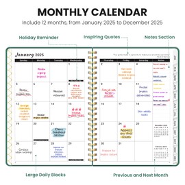 2025 Planner - Weekly and Monthly Planner Spiral Bound, January to December 2025, A5 Size (8.3" x 5.7"), Includes Inner Pocket—Ideal for Productivity & Planning-Grass