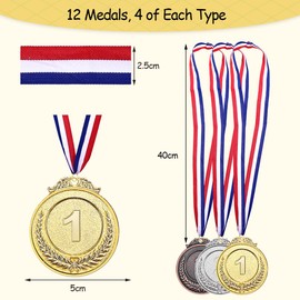 Zerdie 12 Piezas Metal Winner Gold Silver Bronze Award Medals, 5cm Medallas de Premio al Ganador con Cinta, Medallas de Oro para Premios, Medallas de Dorado para Ganadores