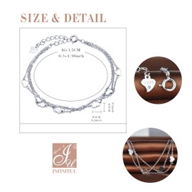 Infinite U Classic Hearts Ladies String Bracelets 925 Sterling Silver Bracelet Adjustable Charm Bracelet Bangle, Silver