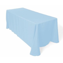 New Creations Fabric & Foam Inc, 90" Wide by 156" Long Rectangular Polyester Poplin Tablecloth, Rounded Corners, Babu Blue