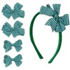 Green Gingham Set Including 4 Check Hair Bows/Clips & Hairband Ideal for Matching BTS Back to School Summer Dress's Uniform