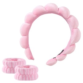 Spa Headband for Women Sponge Spa Headband Terry Towel Cloth Fabric Makeup Fashion Facial Makeup Hair Wrap for Skincare Face Washing Makeup Removal Shower Facial Mask (Pink Set)