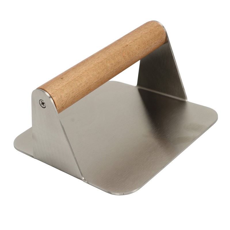 Burger Smasher 304 Stainless Steel Square Handheld Burger Press Wooden