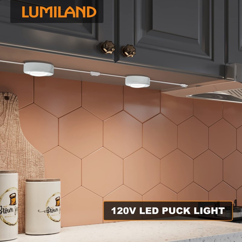 LUMILAND Wired LED Puck Lights (2.7Wx3) Plug-in Lighting Warm White