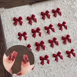 50PCS Burgundy Bow Nail Charms 3D Resin Bow Nail Art Charms Cute Bow Knot Nail Decorations Red Bow Nail Charms for Nail Charms for Acrylic Nails Supplies Resin DIY Nail Art Decoration Accessories