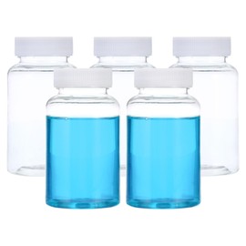 PATIKIL 5 Pcs 200ml Reagent Bottles, PET Wide Mouth Round Bottles with Screw Cap for Lab Water Reagent Liquids Solid Sample Storage Seal, Transparent
