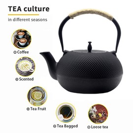 Big Cast Iron Teapot, Japanese Tetsubin Tea Kettle for Stovetop Safe, Cast Iron Tea Pot with Stainless Steel Infuser for Loose Tea and Enameled Interior(1800ml/60.9oz)