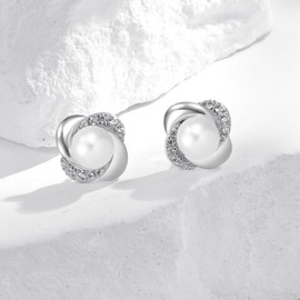 QUADRI - Pearl Earrings 925 Silver - Women's Birthday Gift Idea - Earrings Silver 925 with White Freshwater Pearls - Gift Box Included, small, Sterling Silver, No Gemstone