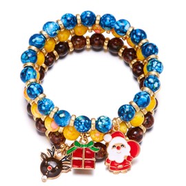 Christmas Beaded Bracelet for Women Teen Girls Christmas Tree Snowflake Santa Snowman Candy Wreath Charm Bracelet Xmas Holiday Party Jewelry Gifts