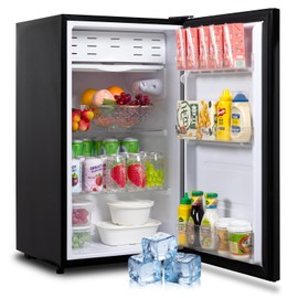 SMETA Mini Fridge 3.2 Cu.Ft, Single Door Small Refrigerator for Bedroom Office Dorm Apartment, Undercounter Compact Fridge for Garage Kitchen, Low Noise, Energey Saving, Black