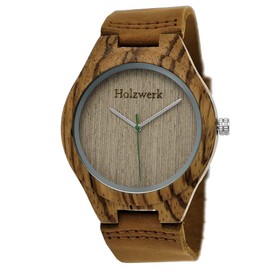 Holzwerk Germany Handgefertigte Designer Zebra-Muster Öko Unisex Damen-Uhr Herren-Uhr Öko Natur Holz-Uhr Leder Armband-Uhr Analog Klassisch Quarz-Uhr in Braun (braun) (Braun)