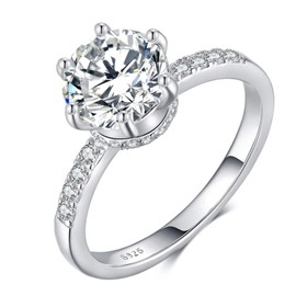 Qings Ladies 925 Silver Wedding Rings, 1.5 Carat Round Diamond Engagement Ring Jewelry Gifts for Women Size 9