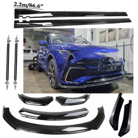 Unbranded Black For VW Tiguan R Line Front Bumper Lip Spoiler Kit +86.6" Car Side Skirt