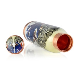 PRURA Pure Printed Copper Water Bottle - Leak Proof Ayurvedic Drinkware Copper Vessel for Sports, Gym, Outdoors, Yoga, Health Benefits (32 oz)