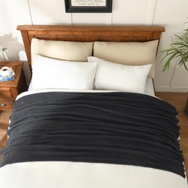 Knit Throw Blanket Super Soft Warm Blanket for Couch Lightweight Cozy Blanket for Bed Sofa 50x60 Inches Charcoal Grey