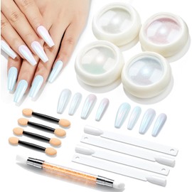 modelones Chrome Nail Powder 4Pcs Pearl Chrome Powder for Nail Magic White Glazed donut Chrome Nail Powder Mirror Effect Holographic Aurora Iridescent Pearlescent Manicure 4 Colors 1g or 0.5g/Jar