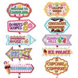 Candyland Party Decorations Candy Land Party Sign Welcome Candyland Birthday Decor Directional Street Arrow Signs for Kids Birthday Sweet Candy Theme Party Supplies(10 Pcs)
