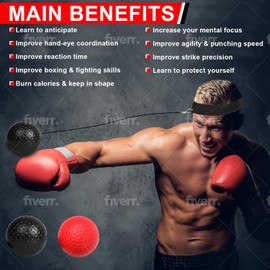 Hoplite Sports Boxing Reflex Ball - Excellent for Beginners and Experts Alike. Great Exercise for Hand Eye Coordination, Reflexes and Improve Speed (Red)