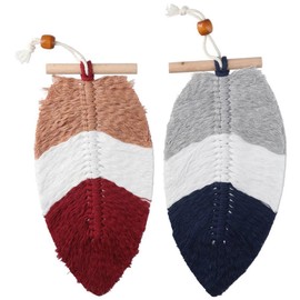 gifthub 2pcs Woven Leaf Hanging Ornaments Wall Hanging Ornaments,Cotton Boho Leaf Wall Decor,Macrame Wall Hanging,Woven Leaf Hangings,Woven Decorative Pendant,10.2 * 5.1 Inch(blue&red)